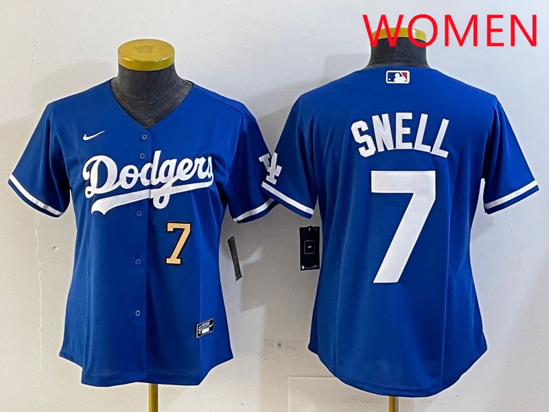 Women Los Angeles Dodgers 7 Snell Blue Game 2025 Nike MLB Jersey style 7